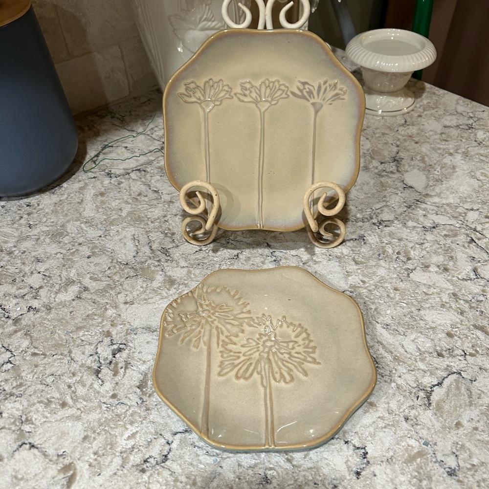 Dept 56 Floral Embossed Ceramic Plates